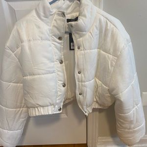 White cropped puffer jacket